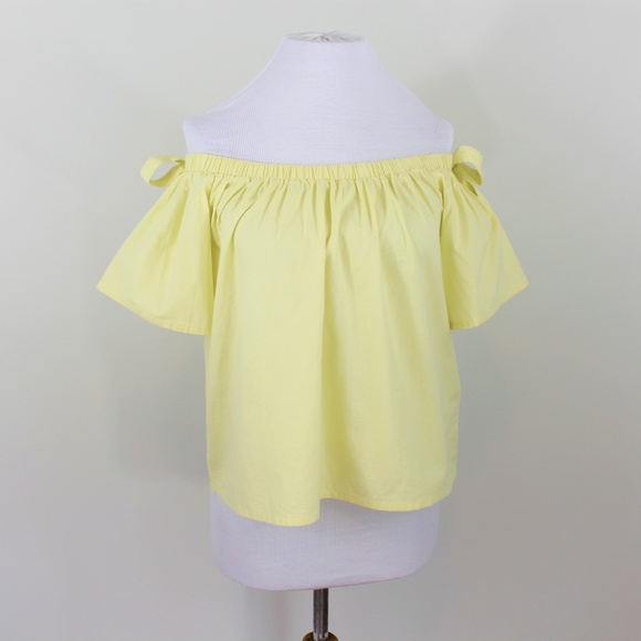 New Lucky Brand Off Shoulder Tie Cotton Top Yellow - Picture 4 of 7